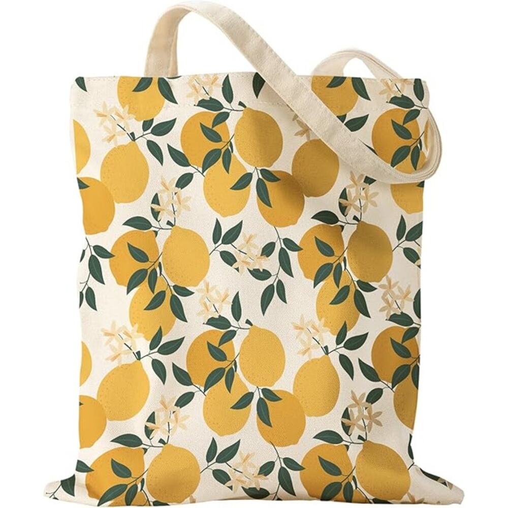 New Miss Adola Yellow Double Handle Lemon Fruit Cotton Canvas Shoulder Tote Bag